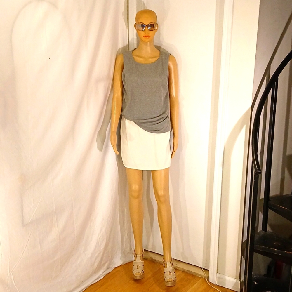 🔥NWOT ADDISON Grey & Cream Multifabric Mini Dress/Cover Top.